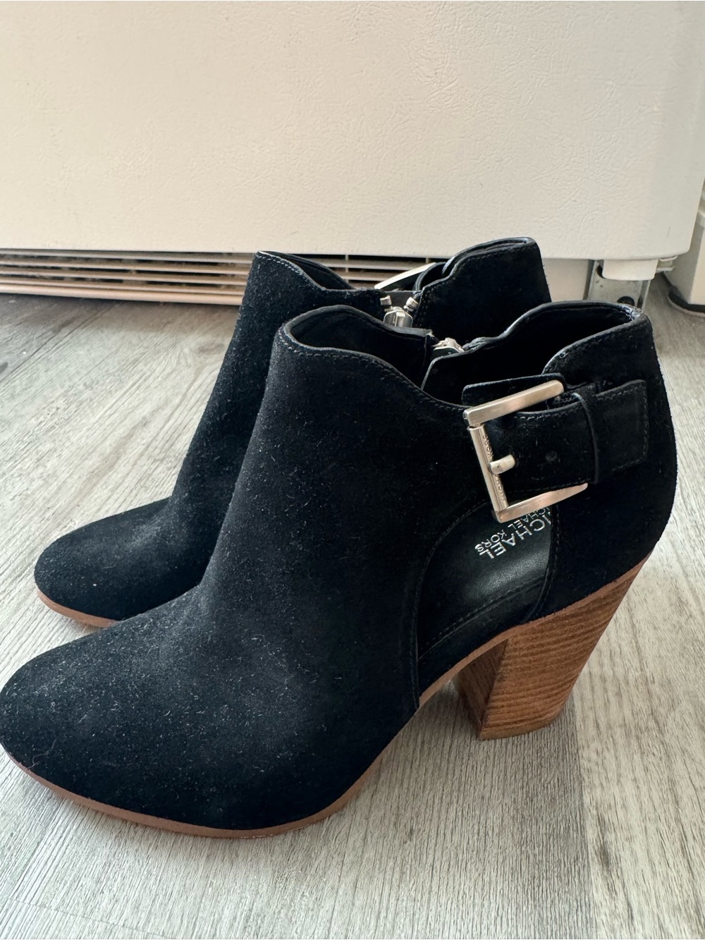 Black Suede Ankle Booties with Buckle - Women